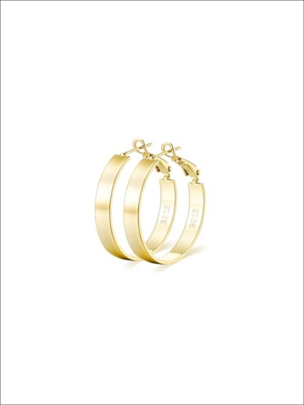 4mm Wide Gold Plated Hoop Earrings Hypoallergenic Push Back